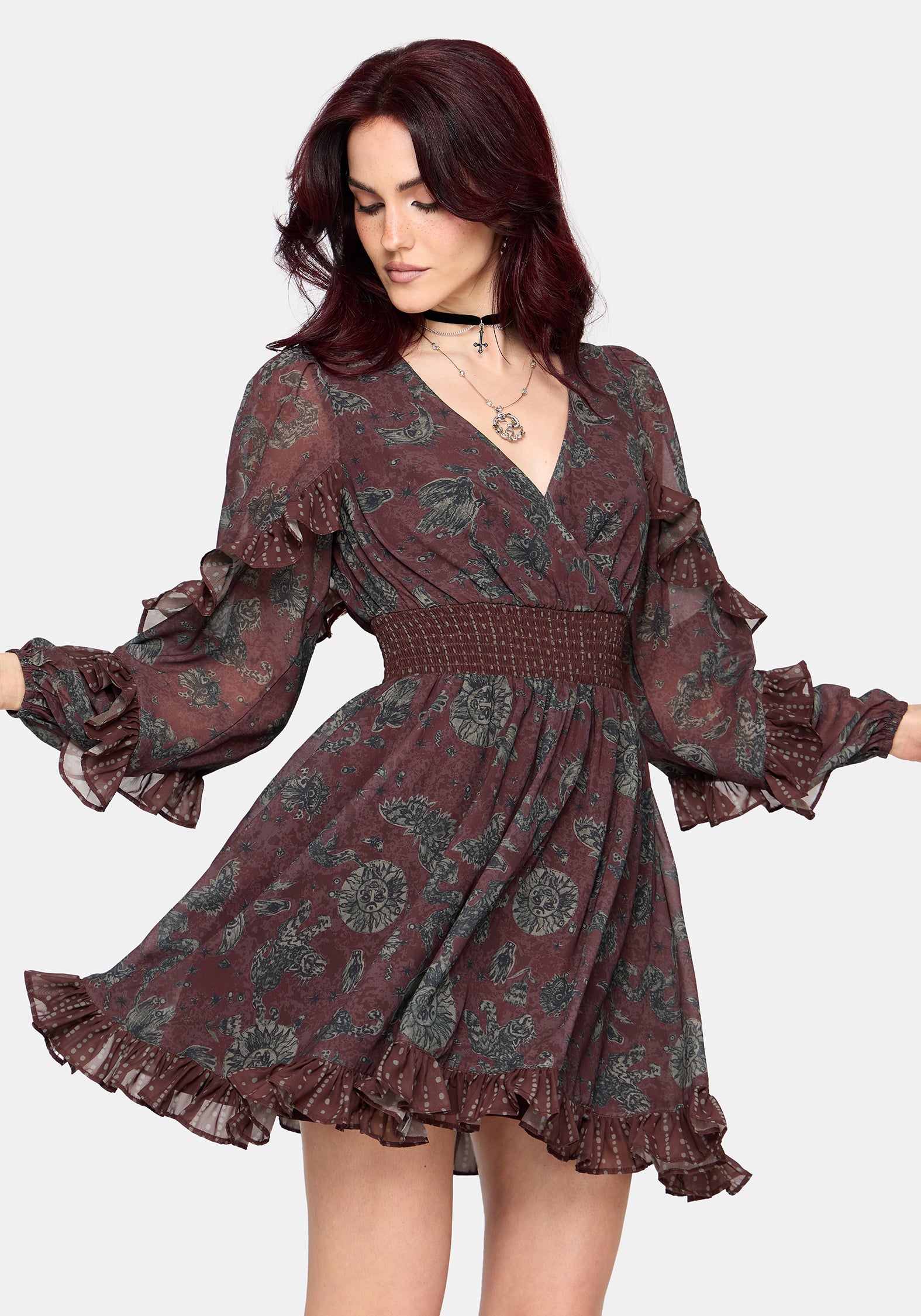 Pact Paisley Frill Sleeve Mini Dress