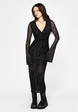 Riven Beflockt Gerafft Vorderseite Midaxi Kleid