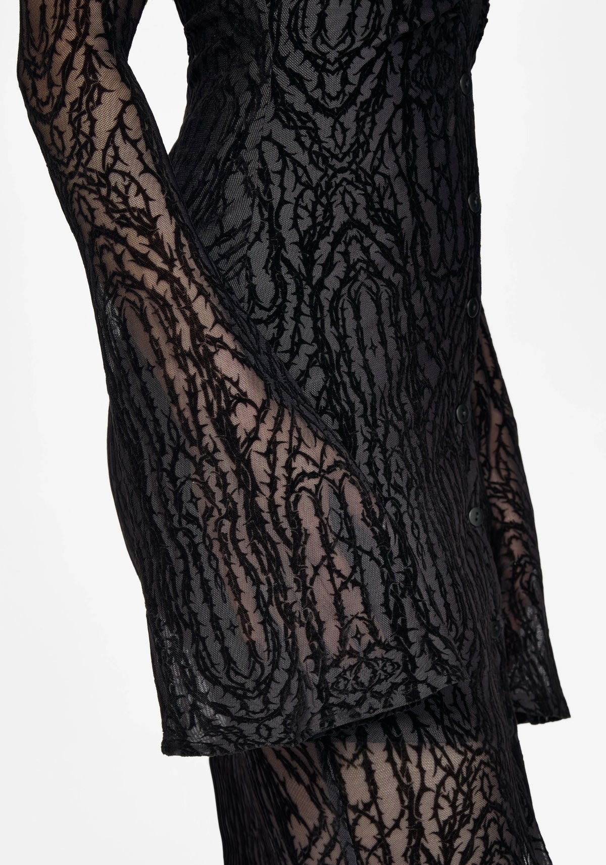 Riven Beflockt Gerafft Vorderseite Midaxi Kleid