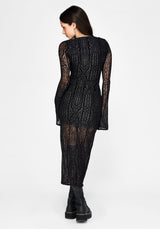 Riven Beflockt Gerafft Vorderseite Midaxi Kleid