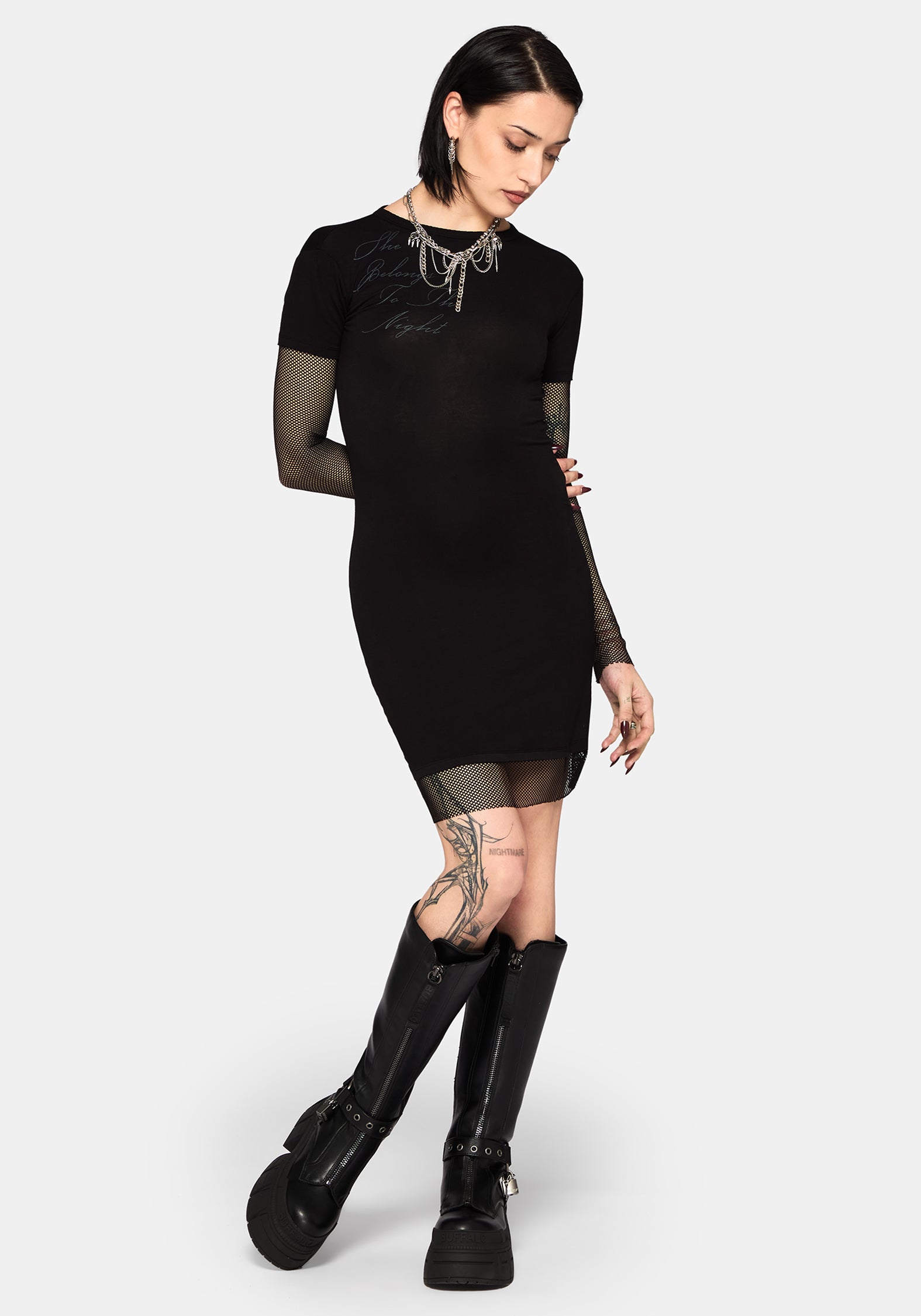 black long sleeve fishnet dress Shae Fishnet Long Sleeve Mini Dress