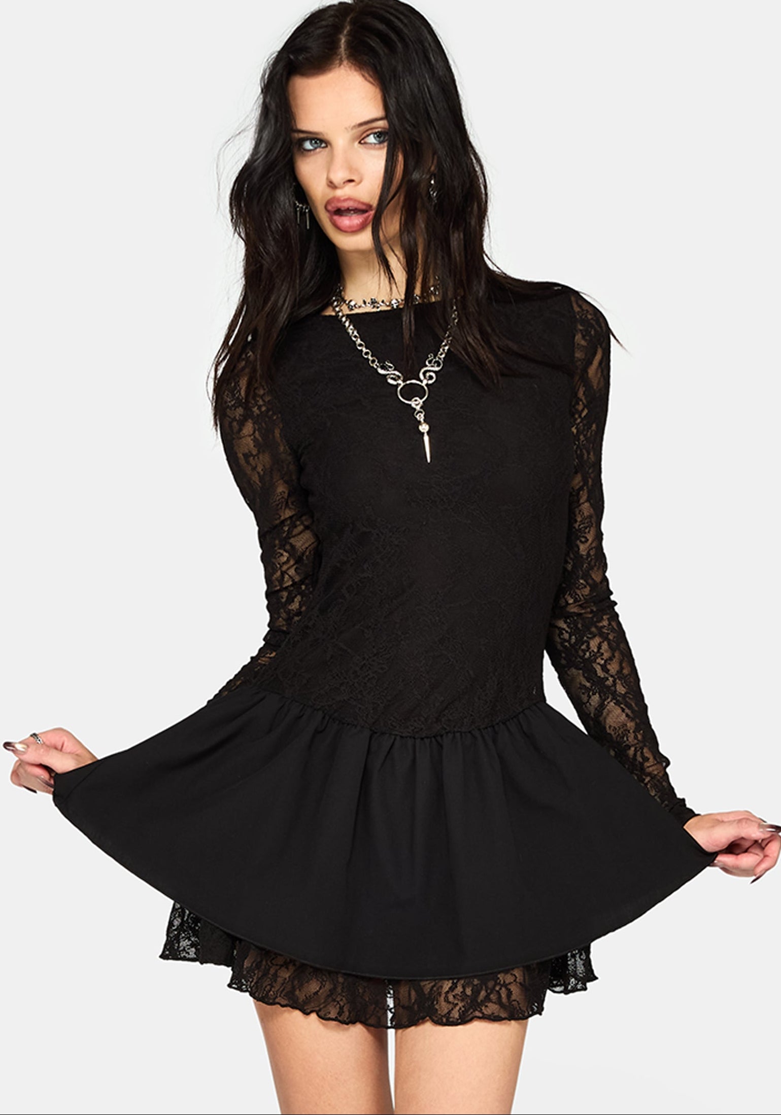 Erisda Lace Bodysuit Mini Dress