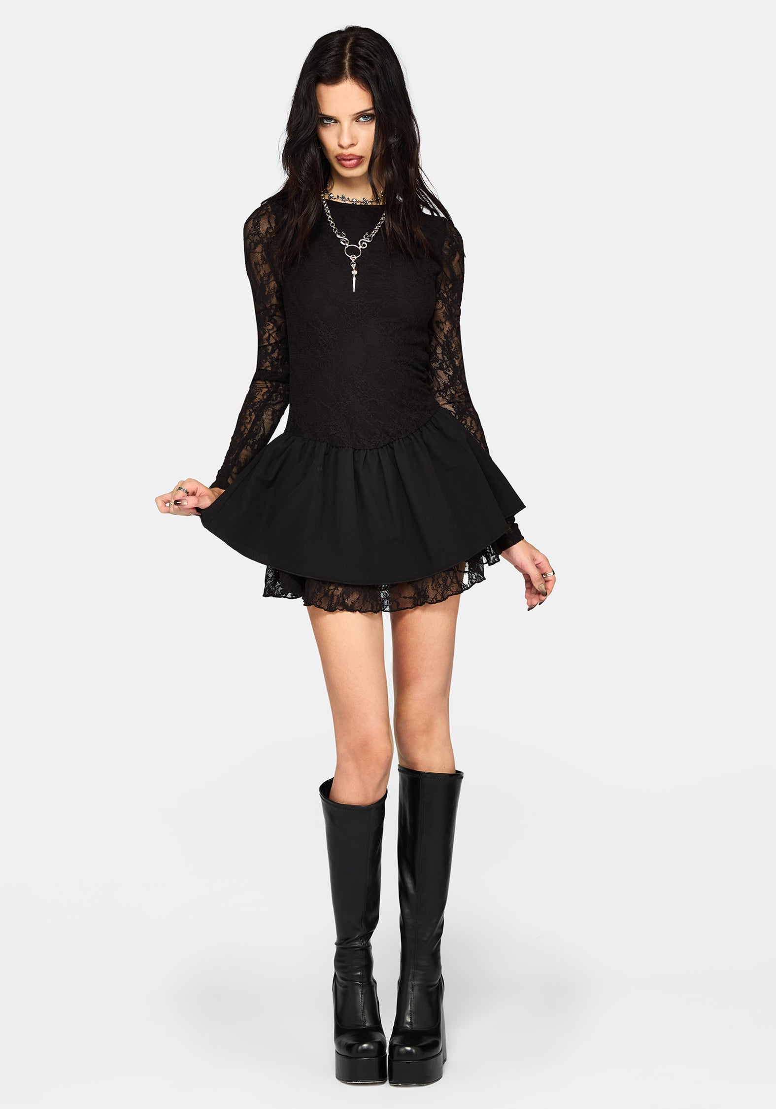 Erisda Lace Bodysuit Mini Dress