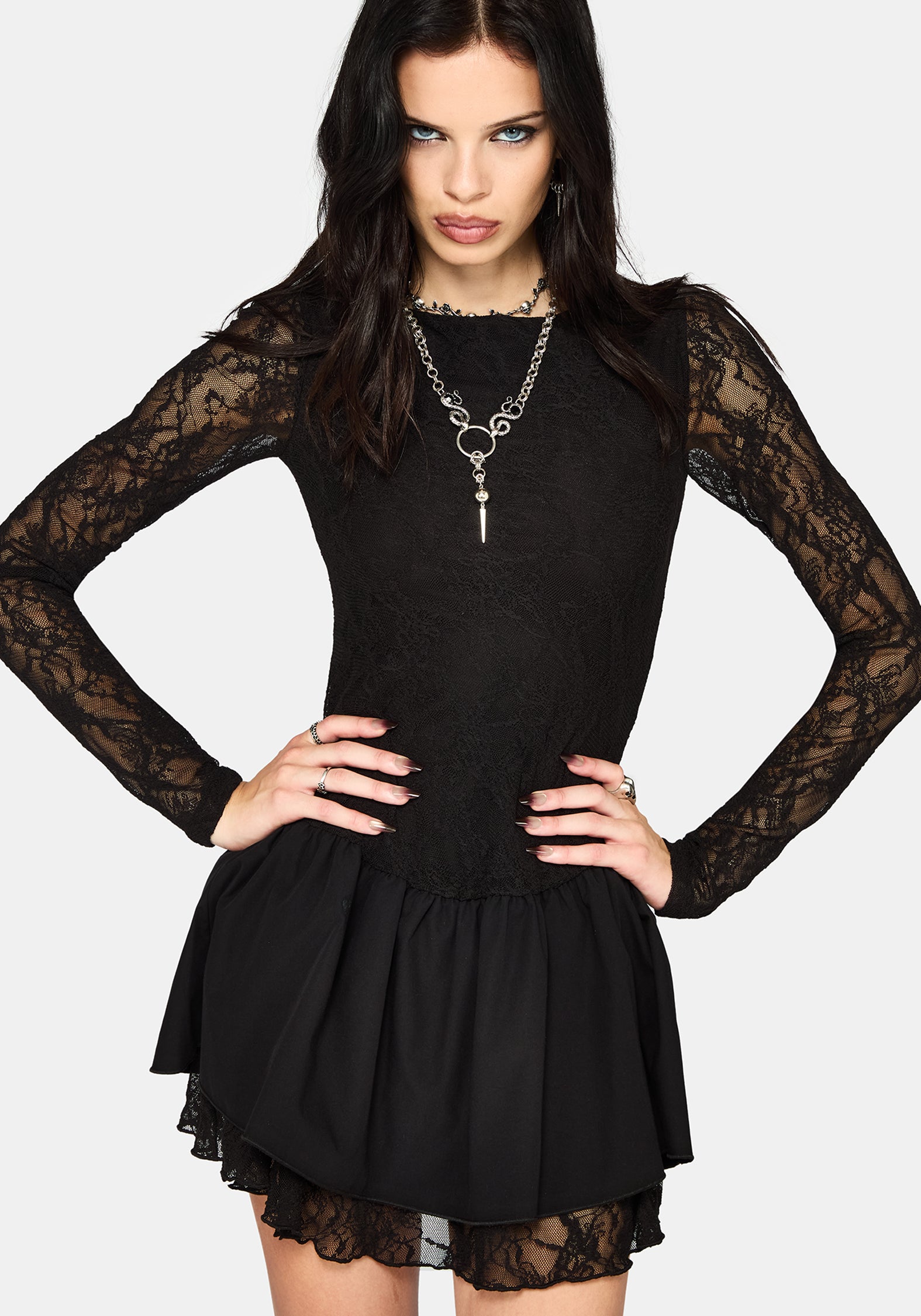 Erisda Lace Bodysuit Mini Dress