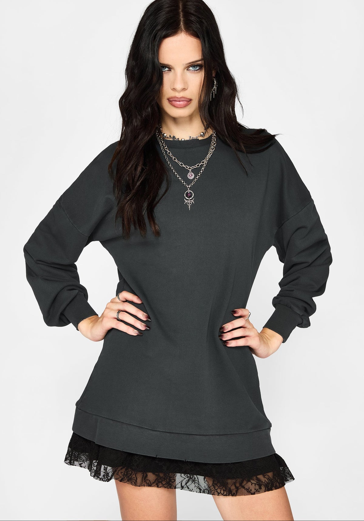 Erisda Lace Hem Sweater Dress