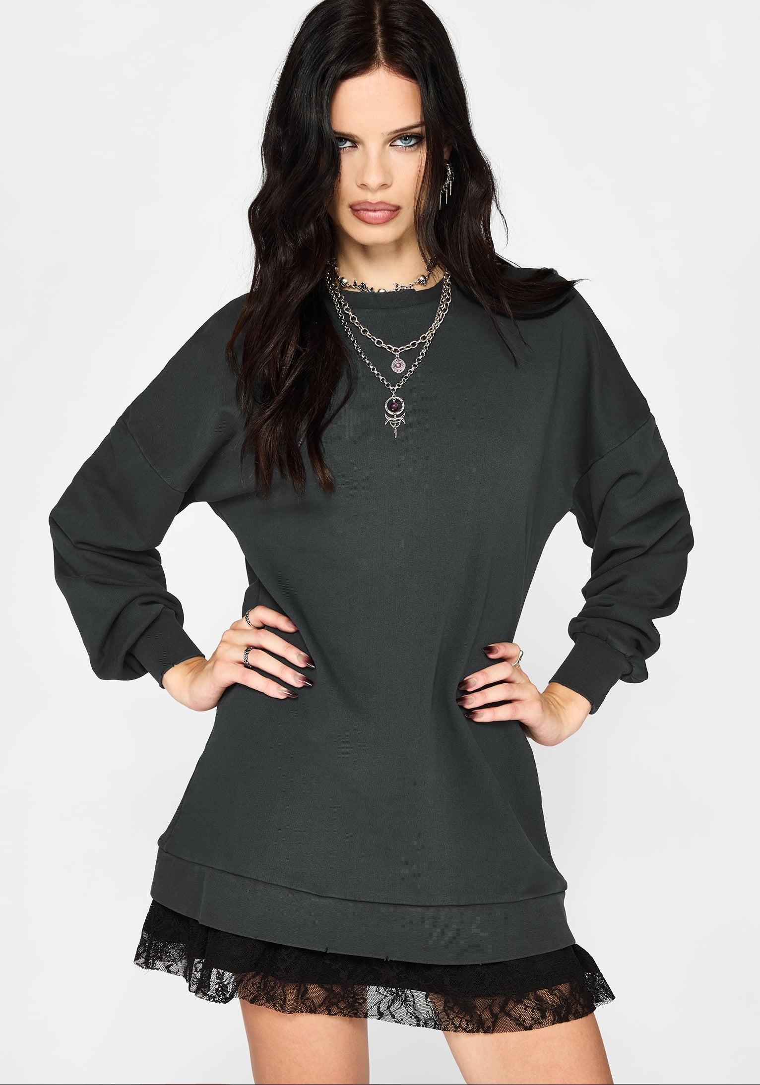 Erisda Lace Hem Sweater Dress