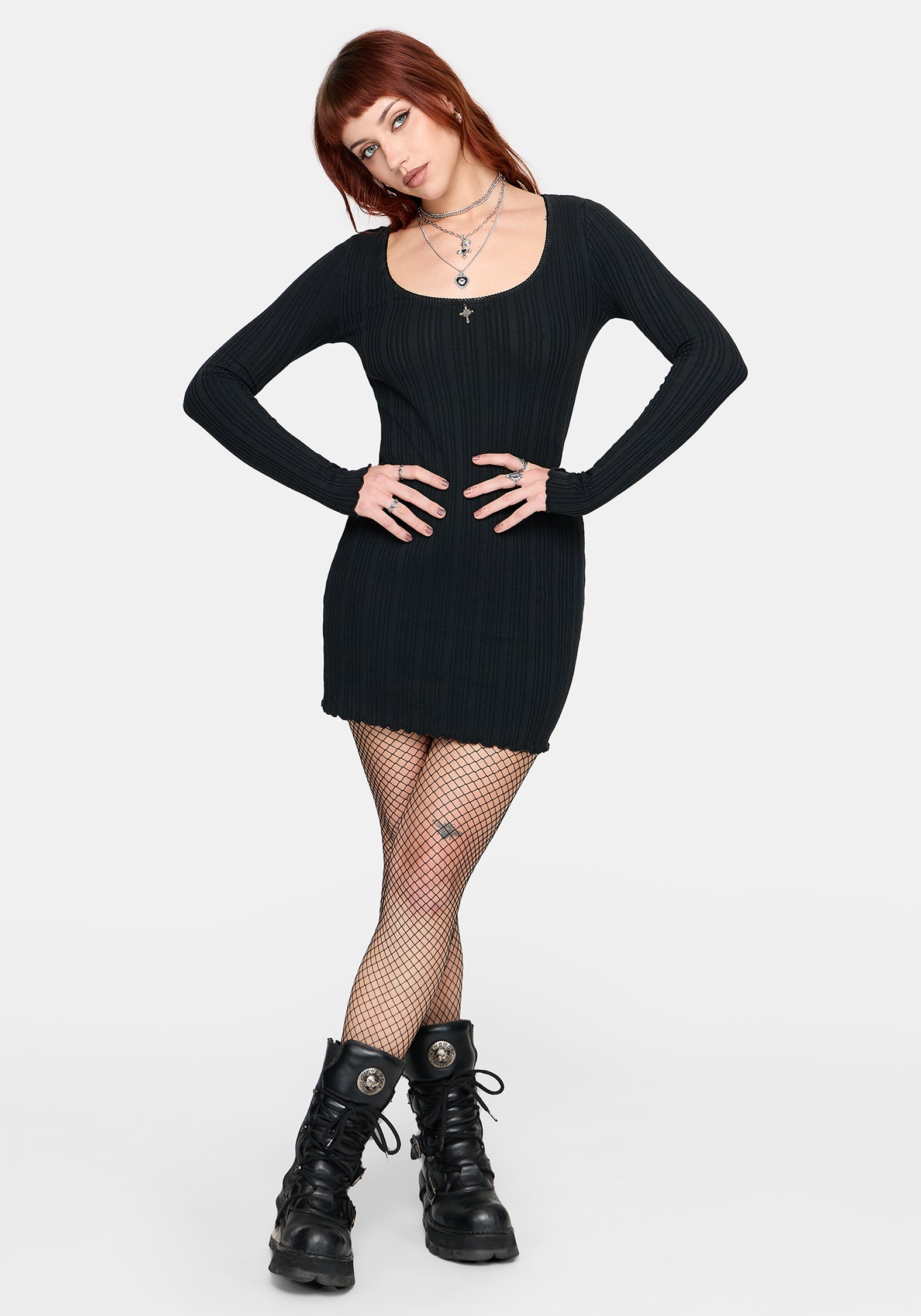Lucera Pointelle Long Sleeve Mini Dress