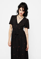 Sublime Witches Knot Bestickt Knopf Hoch Midi Kleid