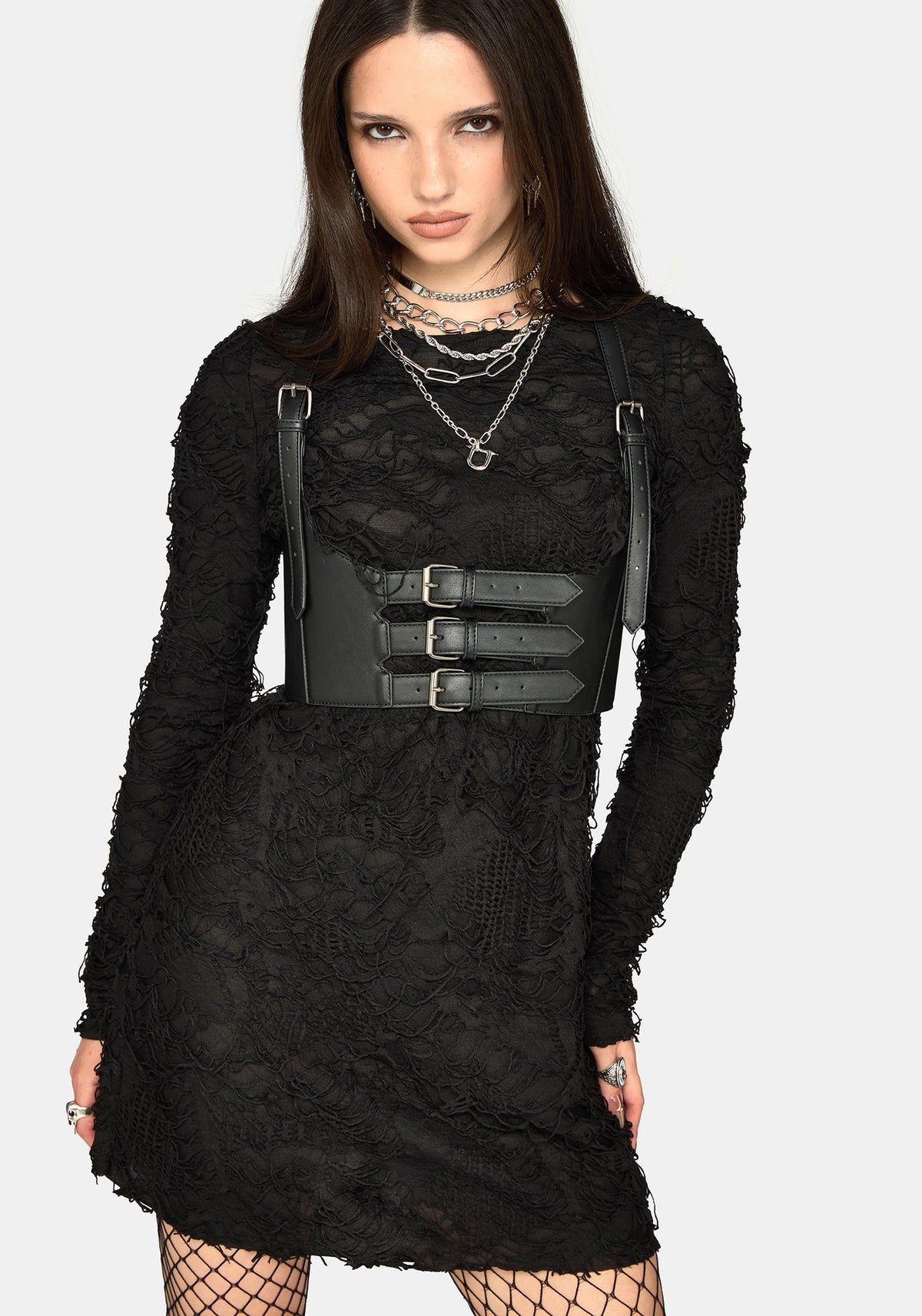 Alden Distressed Long Sleeve Mini Dress