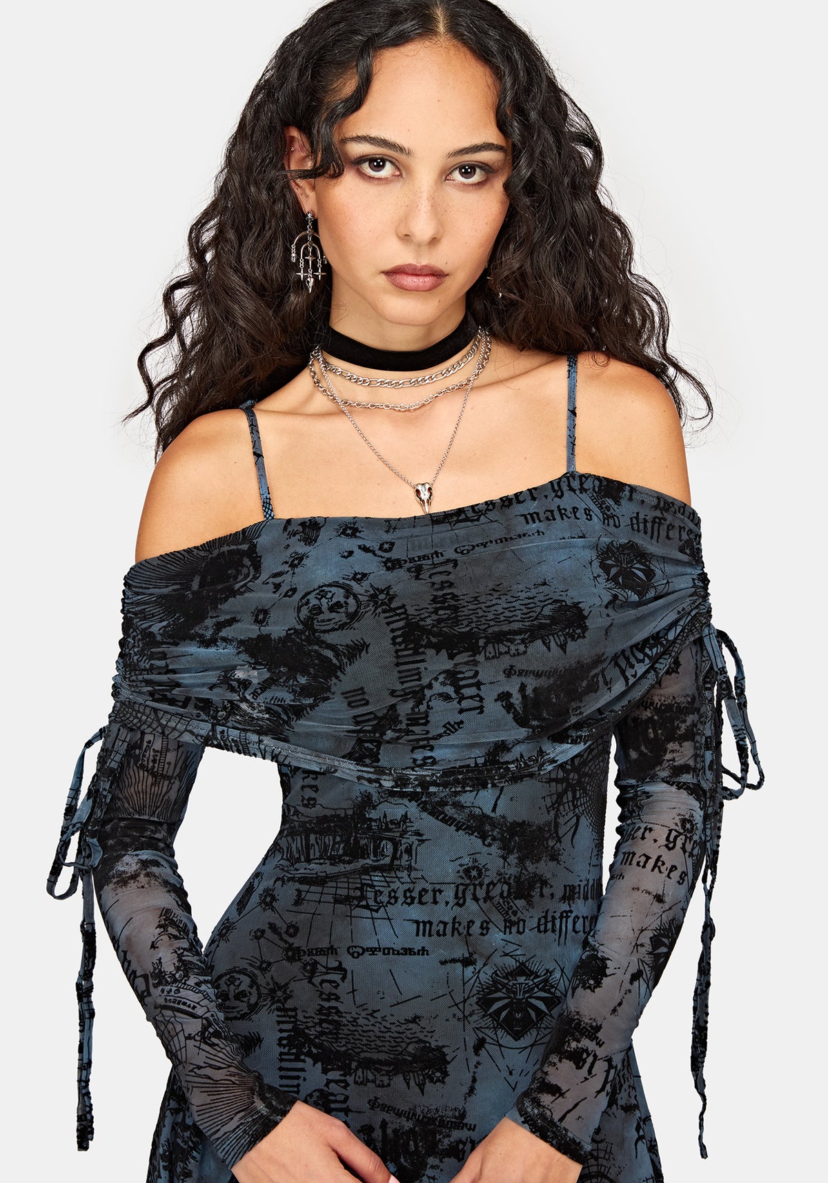 Disturbia x The Witcher Flocked Mesh Midaxi Dress