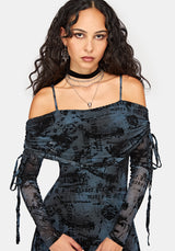 Disturbia x The Witcher Flocked Mesh Midaxi Dress