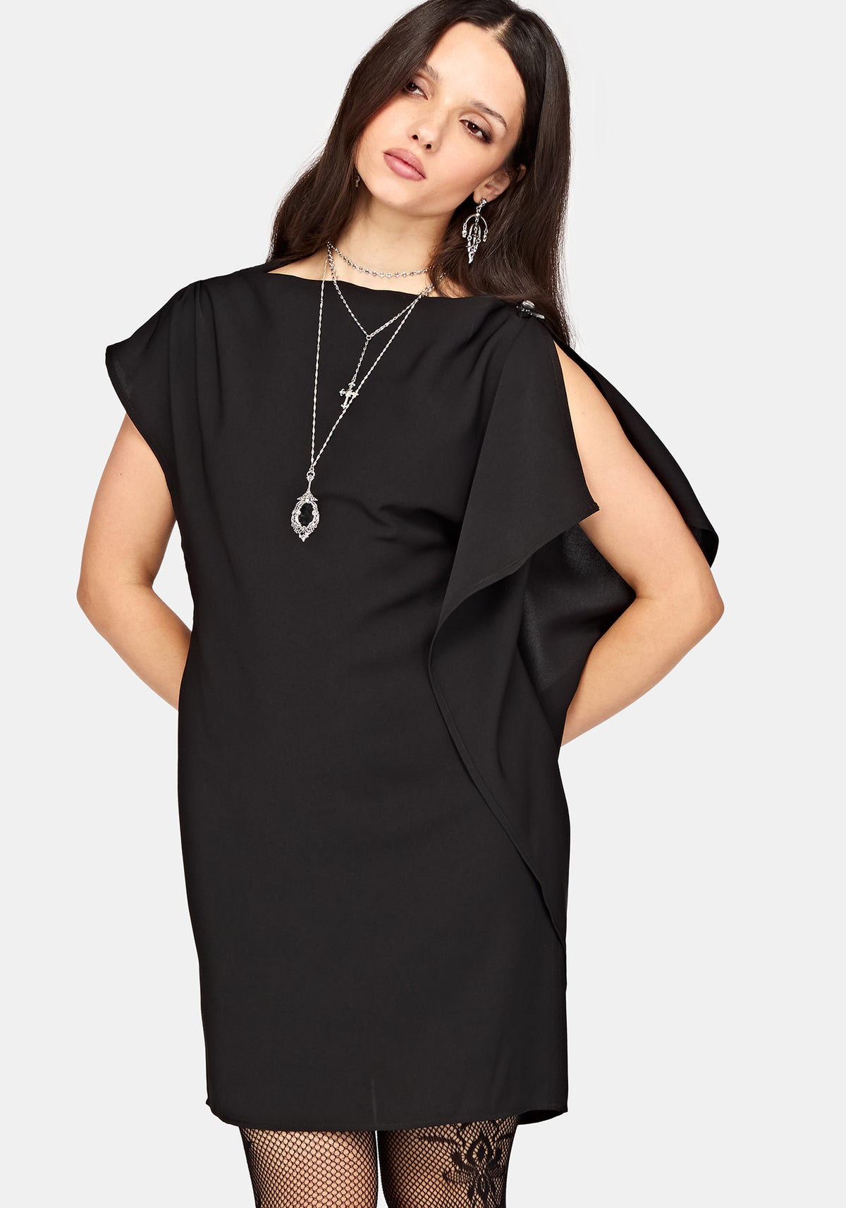 Orlina One-Shoulder Cape Mini Dress EU 34