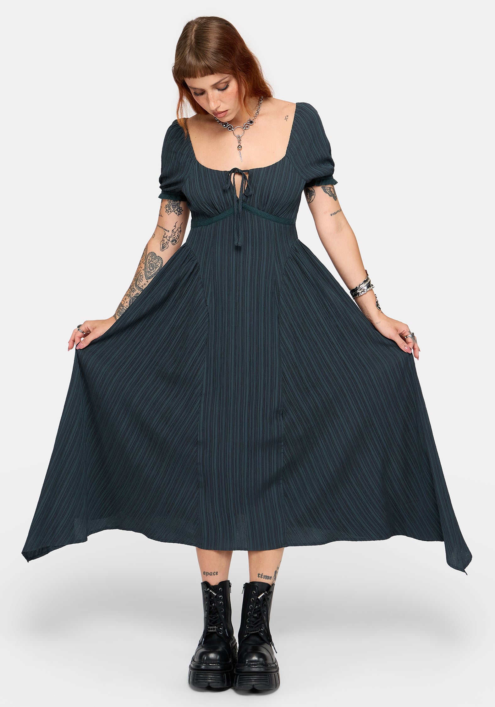Fenella Keyhole Midi Dress - Green