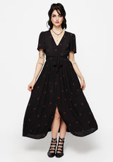Sublime Witches Knot Bestickt Knopf Hoch Midi Kleid