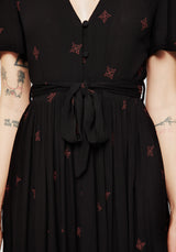 Sublime Witches Knot Bestickt Knopf Hoch Midi Kleid