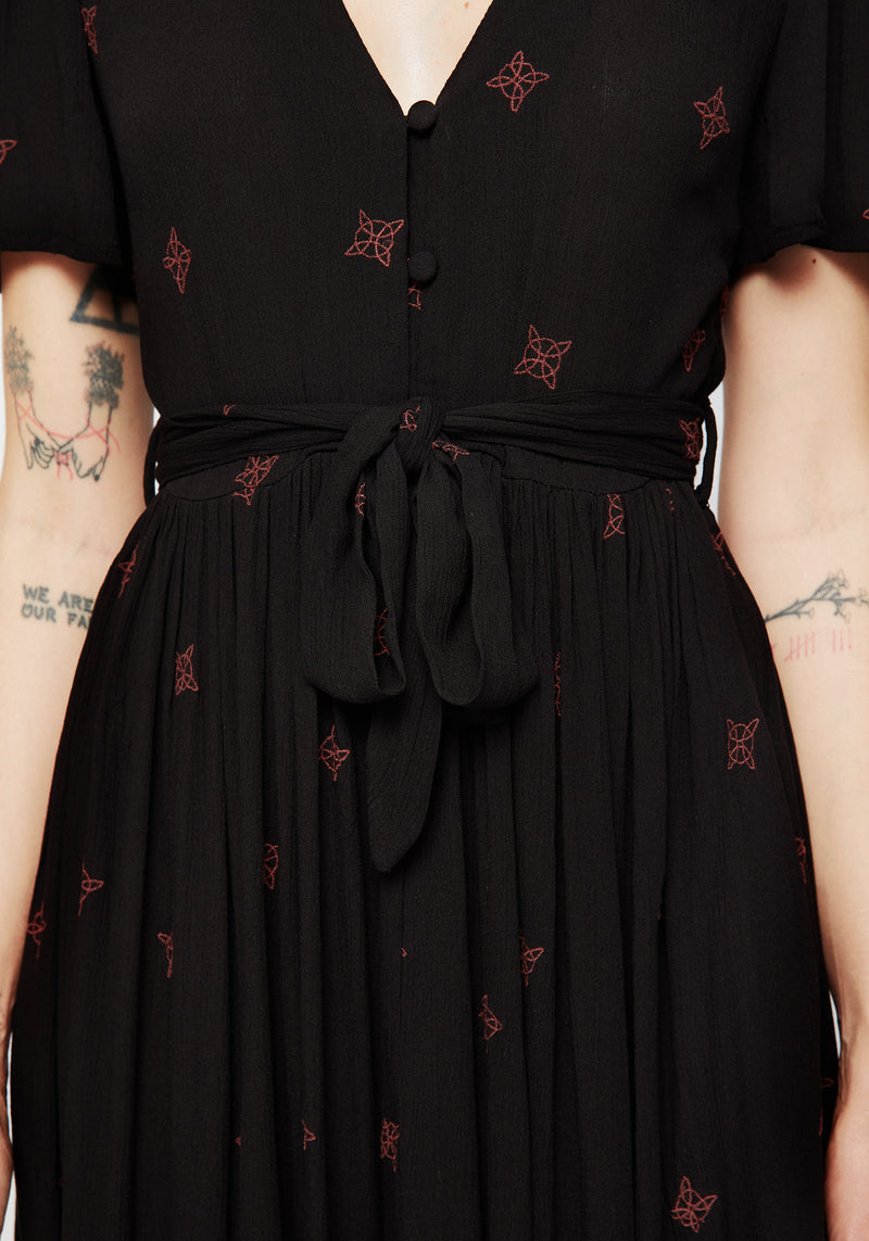Sublime Witches Knot Bestickt Knopf Hoch Midi Kleid