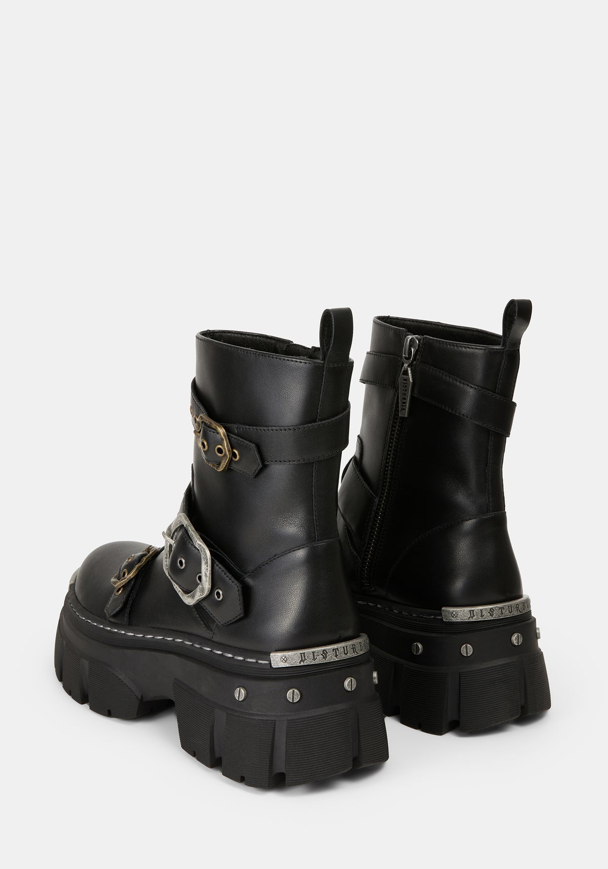 Grunora Buckled Leather Biker Boots US 8