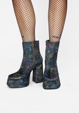Phoenix Dragon Velvet Platform Boots