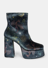Phoenix Dragon Velvet Platform Boots