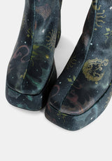 Phoenix Dragon Velvet Platform Boots