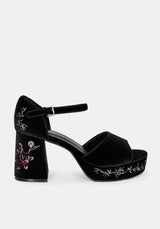 Selene Velvet Embroidered Platform Heels