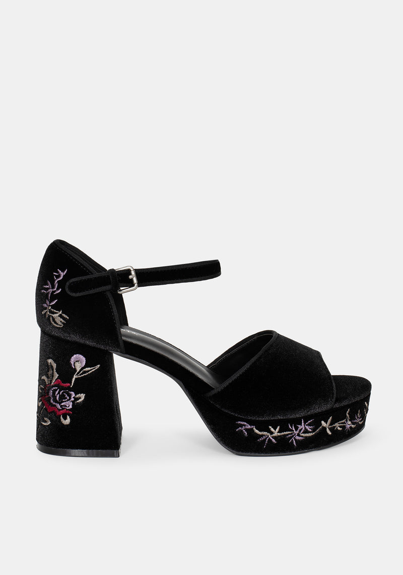 Selene Velvet Embroidered Platform Heels