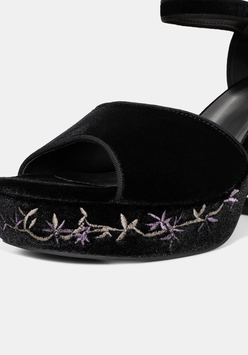 Selene Velvet Embroidered Platform Heels