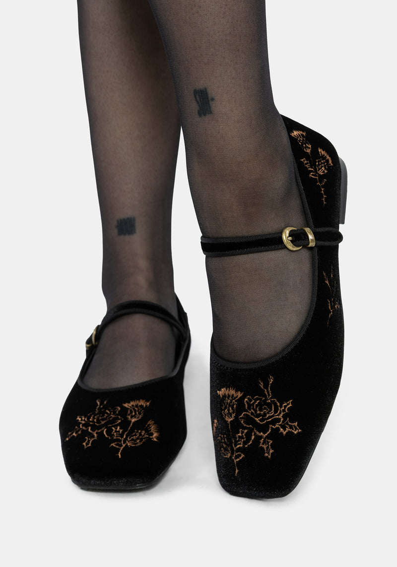 Nyla Velvet Embroidered Ballerina Pumps