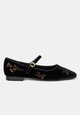 Nyla Velvet Embroidered Ballerina Pumps