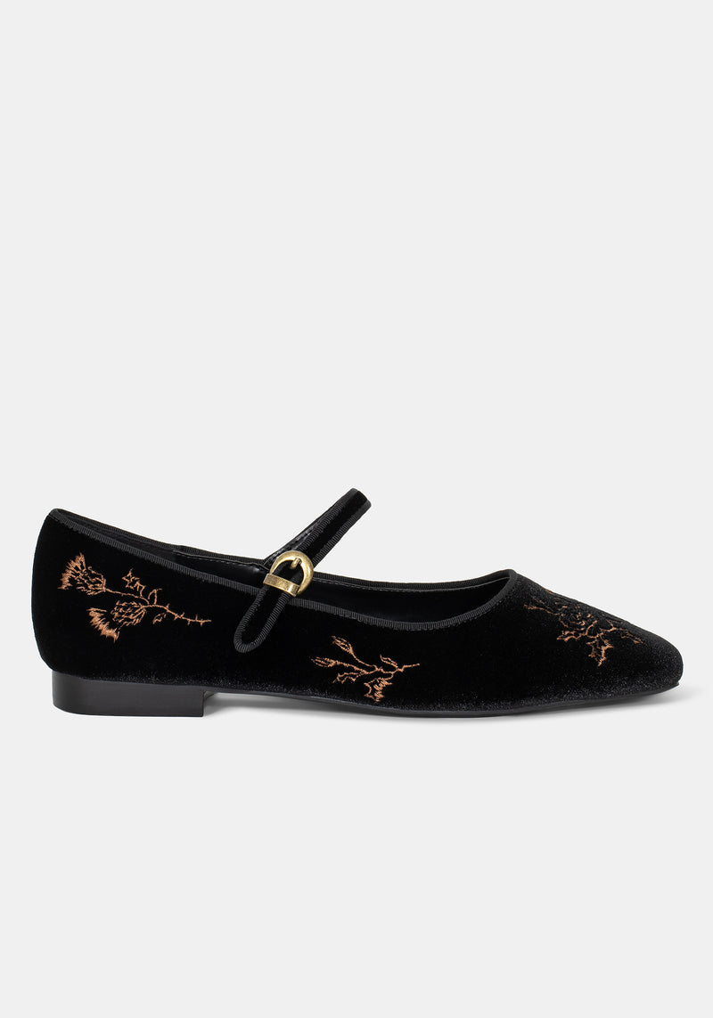 Nyla Velvet Embroidered Ballerina Pumps