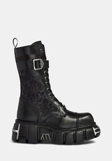 Disturbia x New Rock Rosamoth Bestickt Spitze Hoch Stiefel