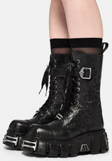 Disturbia x New Rock Rosamoth Bestickt Spitze Hoch Stiefel