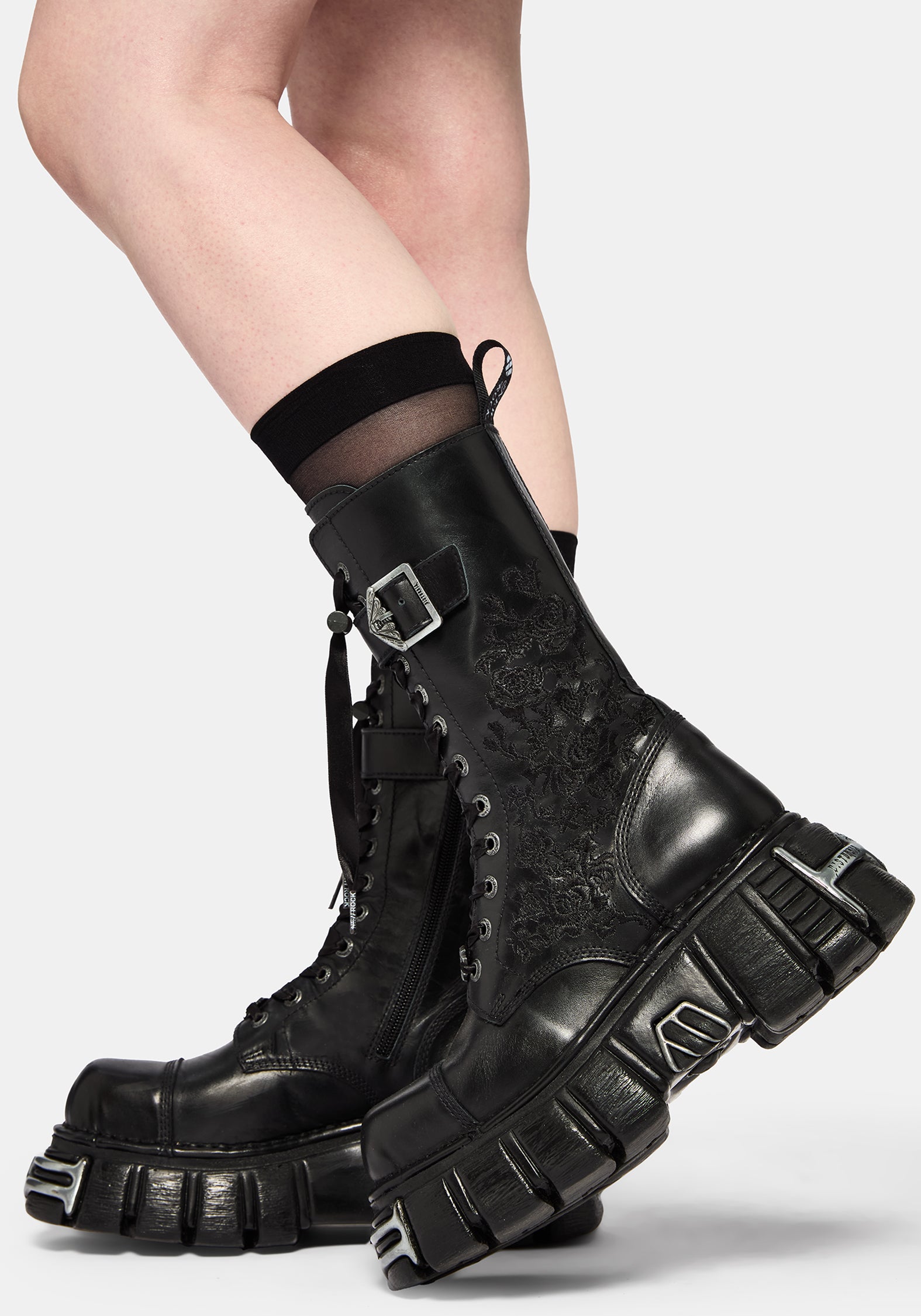 Disturbia x New Rock Rosamoth Bestickt Spitze Hoch Stiefel