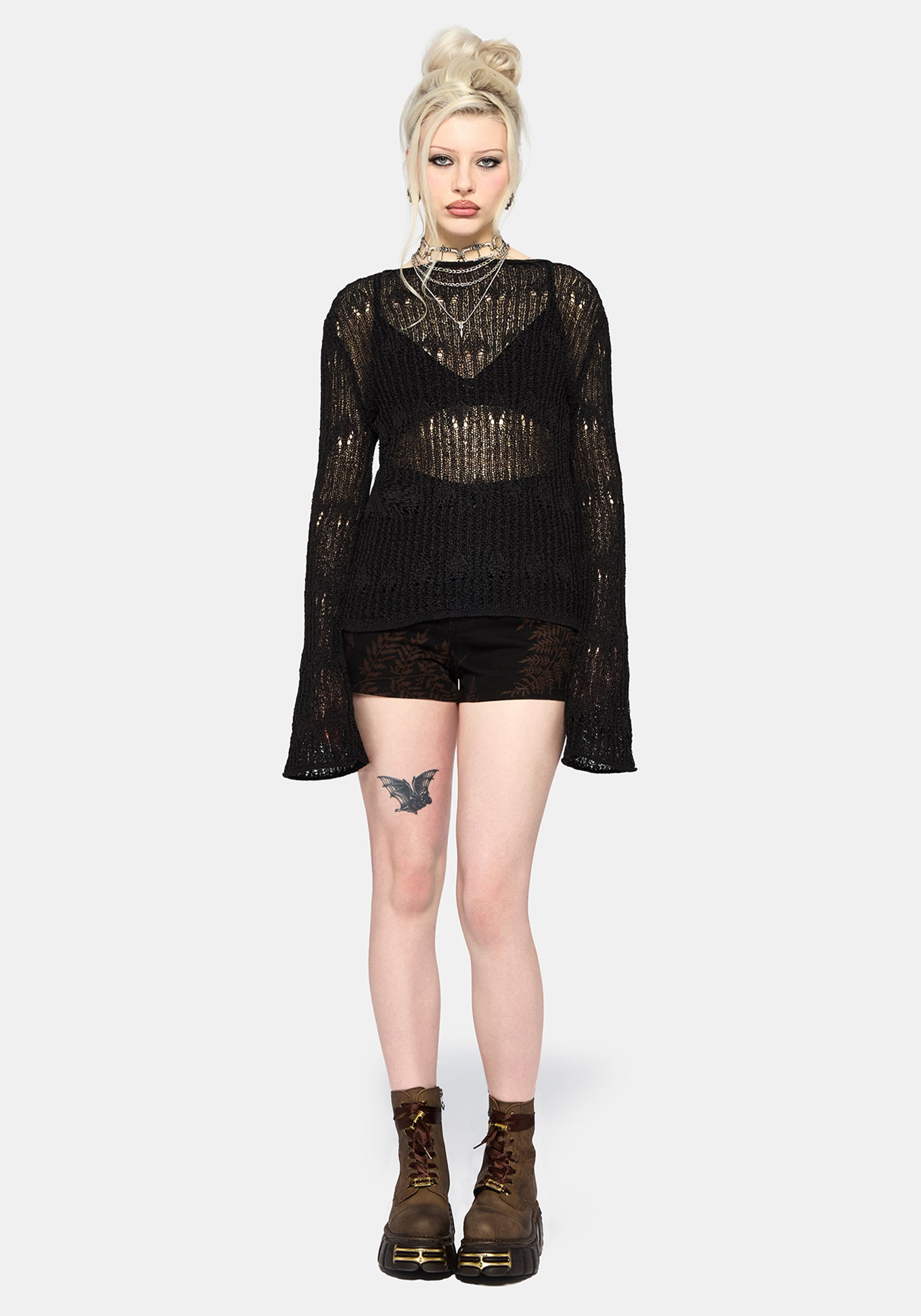 Disturbia x New Rock Farn Bestickt Spitze Hoch Stiefel