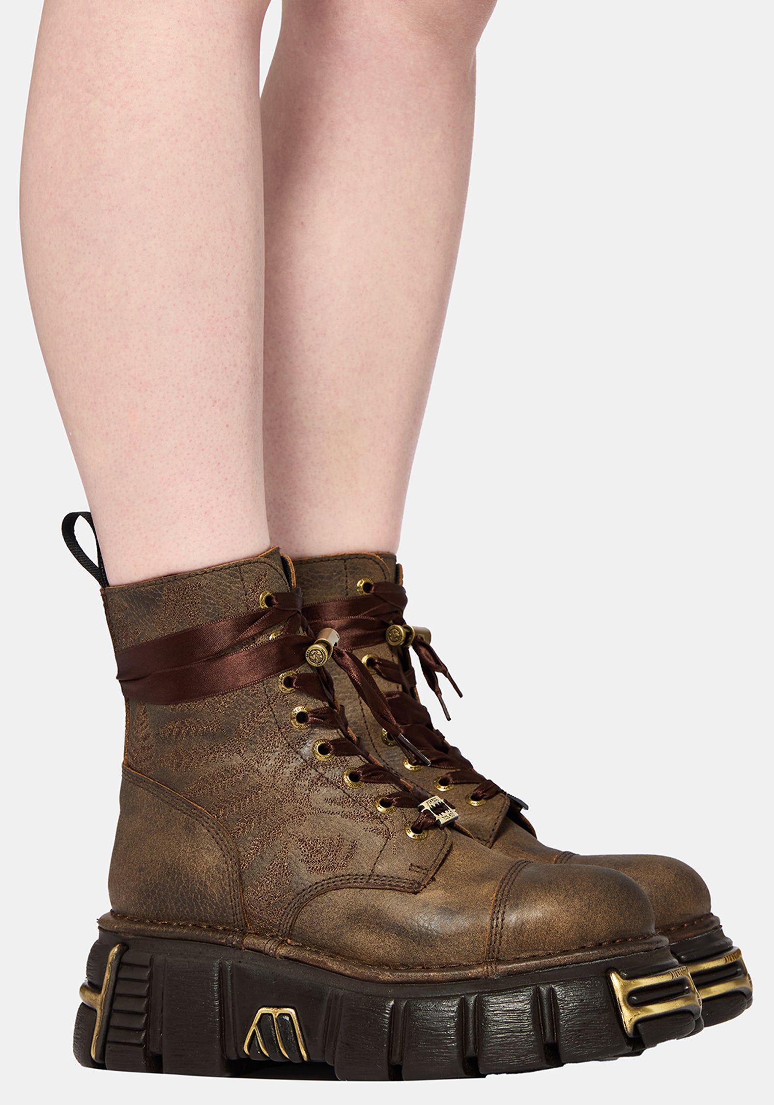 Disturbia x New Rock Farn Bestickt Spitze Hoch Stiefel