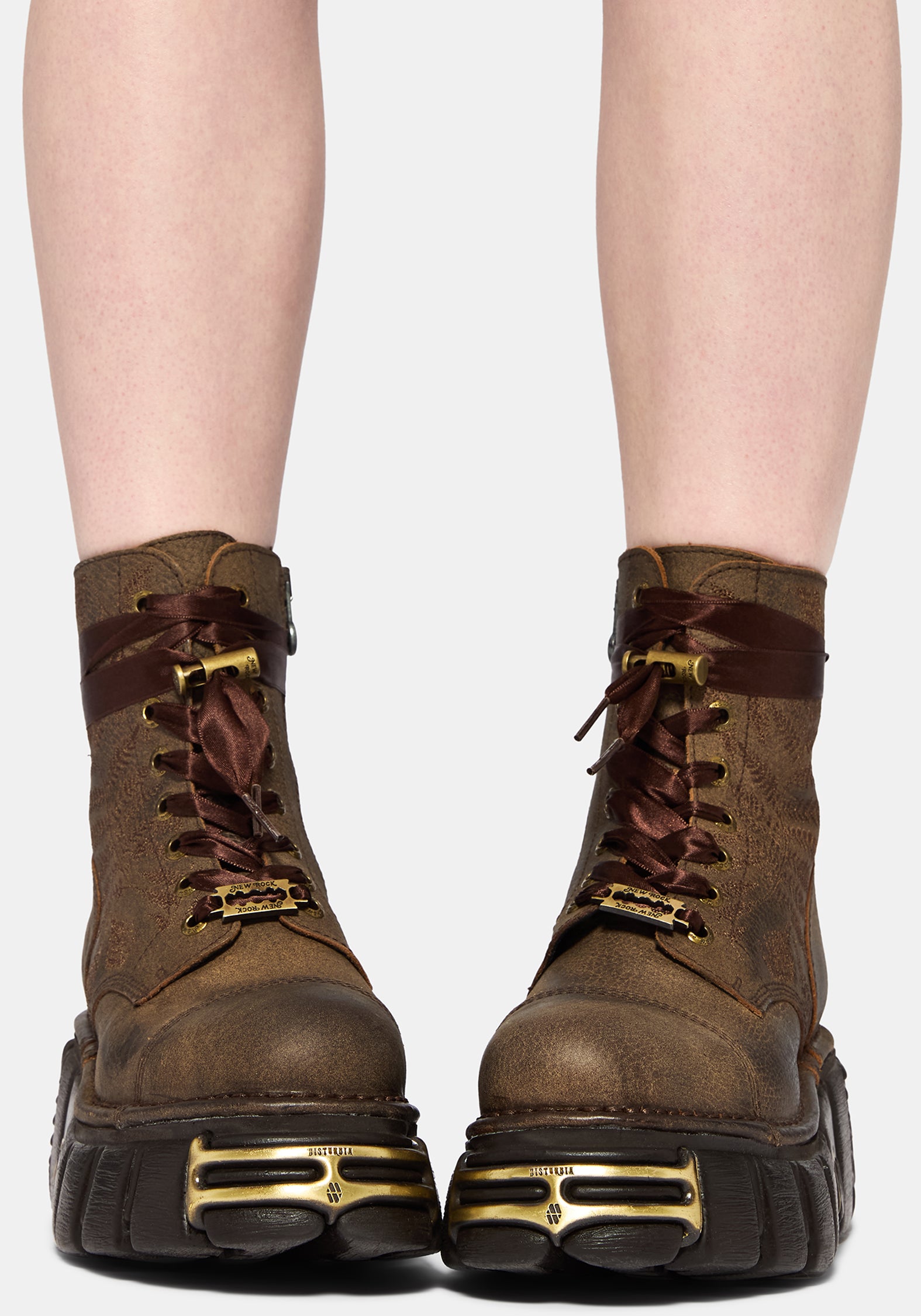 Disturbia x New Rock Farn Bestickt Spitze Hoch Stiefel
