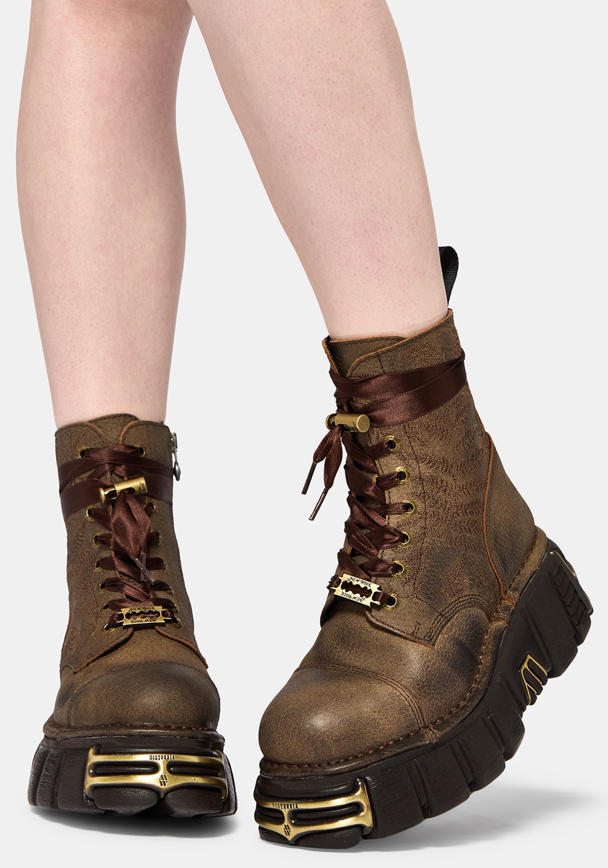 Disturbia x New Rock Farn Bestickt Spitze Hoch Stiefel