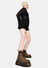 Disturbia x New Rock Farn Bestickt Spitze Hoch Stiefel
