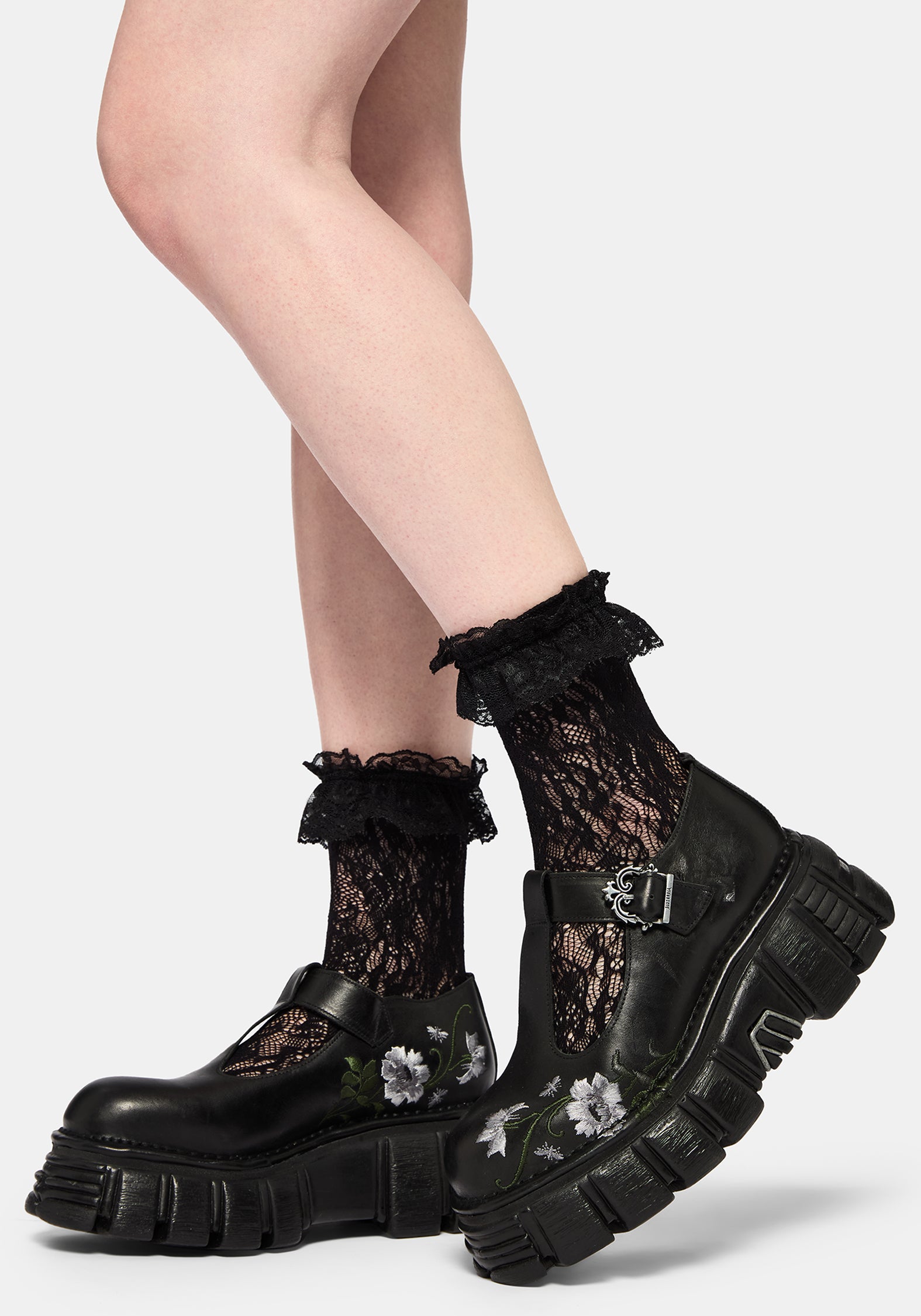 Disturbia x New Rock Bestickt Mary Janes