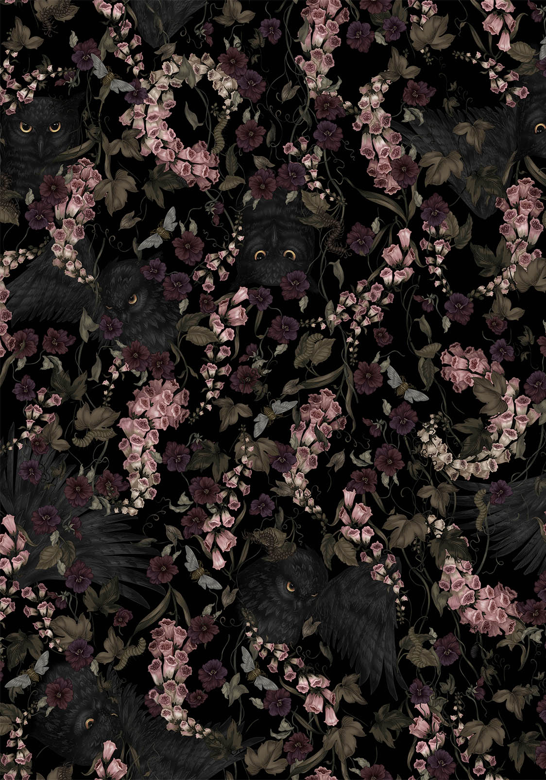 Noctua Owl Foxglove Printed Tiered Midaxi Dress