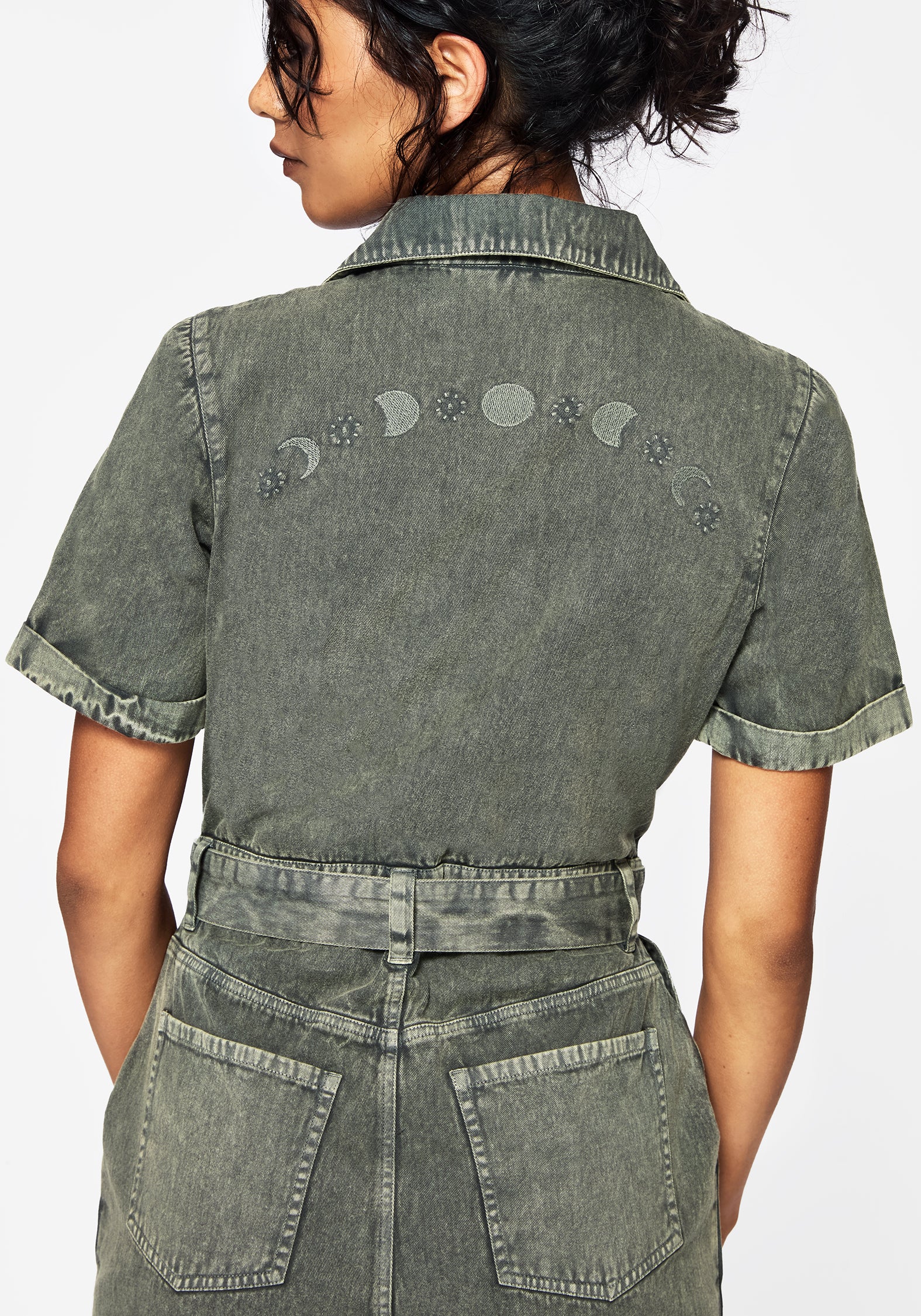 Nuit Baumwolle Mond Phase Bestickt Overall