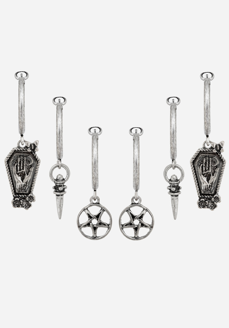 Arbor Coffin Charm Hoop Earrings Set