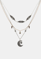 Abellona Moon Fern Layered Charm Necklace