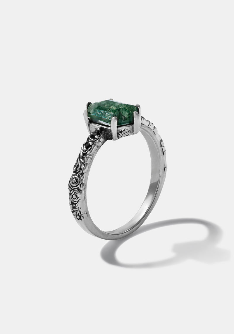 Ardour Sterling Silver Moss Agate Ring