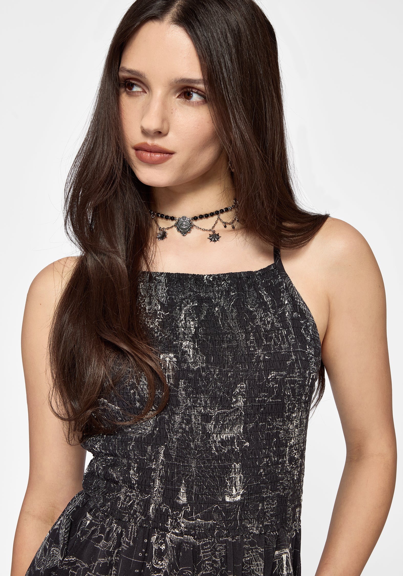 Kosmara Map Print Shirred Cami Playsuit