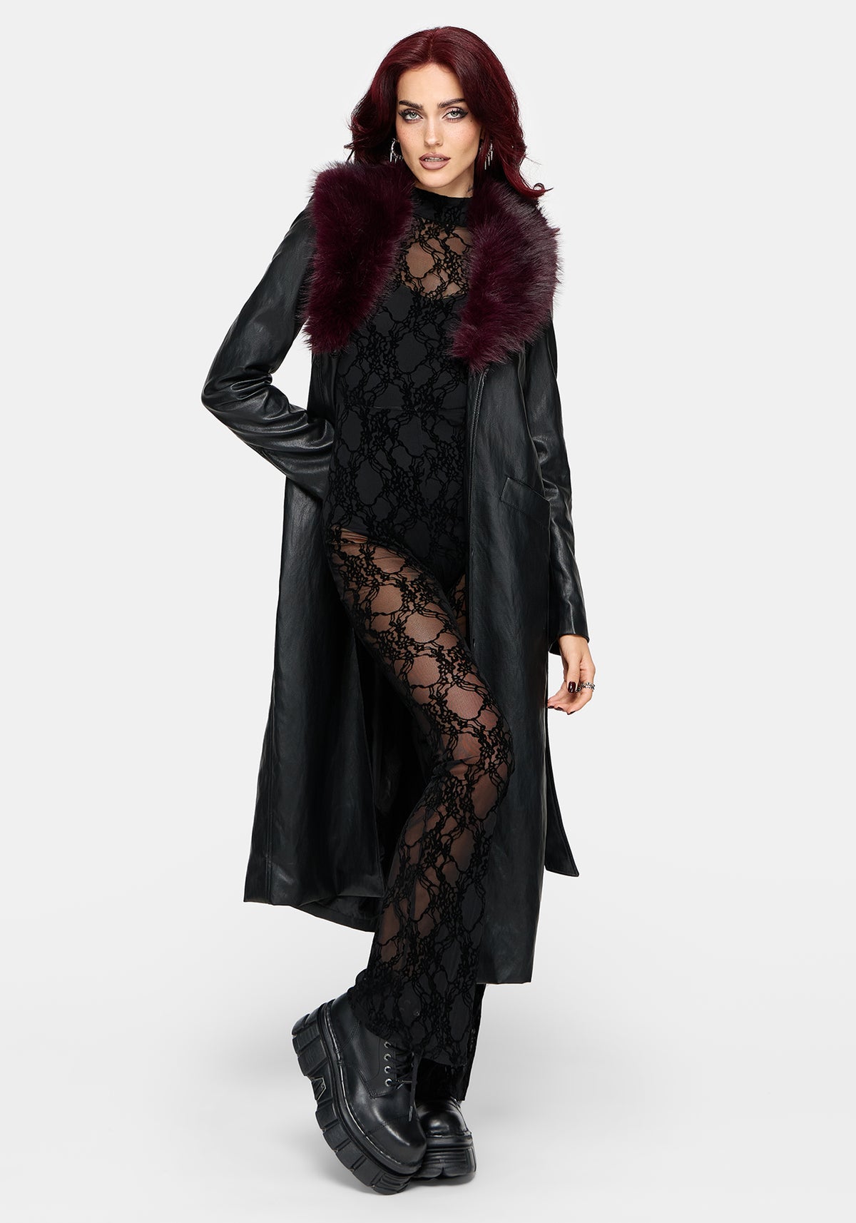 Melantha Sheer Flocked Mesh Jumpsuit With Bodysuit