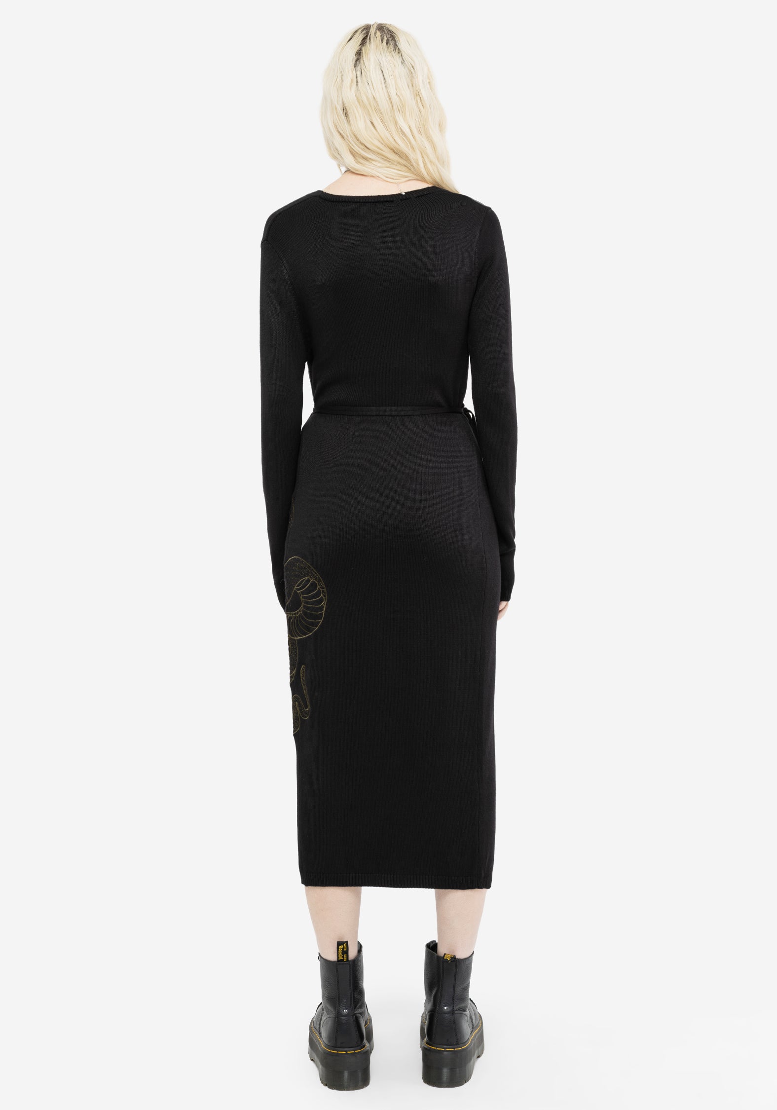 Schlange Schlange Bestickt Gestrickt Midi Kleid