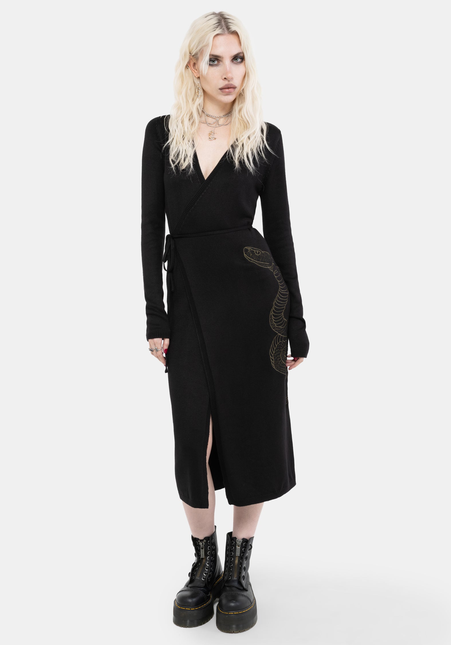 Schlange Schlange Bestickt Gestrickt Midi Kleid