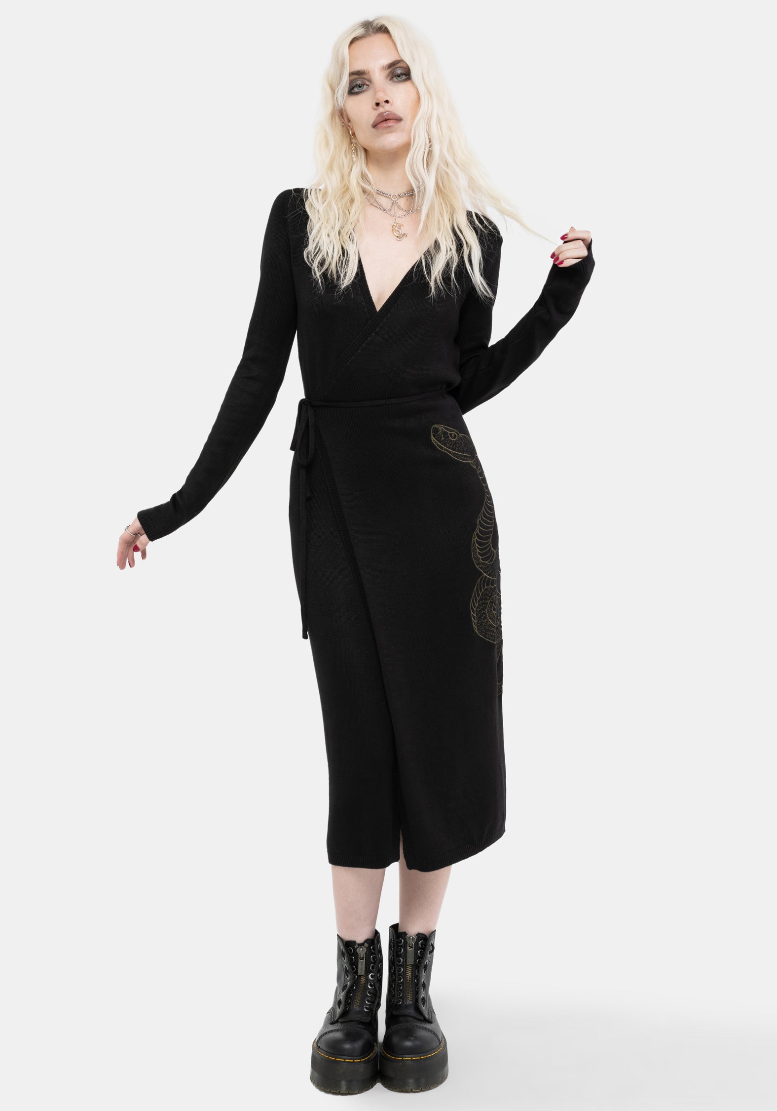 Schlange Schlange Bestickt Gestrickt Midi Kleid