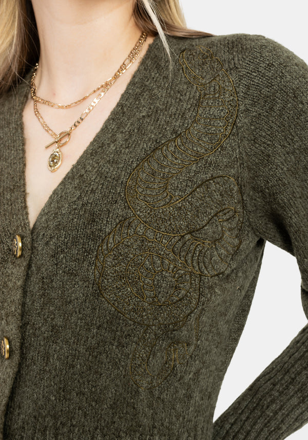 Serpent Snake Embroidered Knit Cardigan